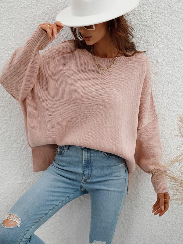 Autumn Winter Long Sleeve round Neck Knitted Loose Split Pullover - Sweaters - Uniqistic.com