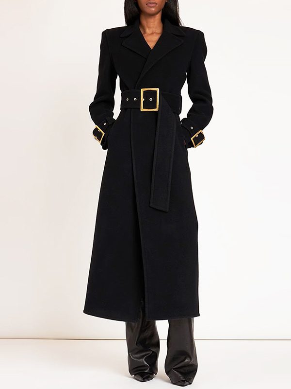 Star Simple Series Belt Long Woolen Coat Woolen Coat in Coats & Jackets