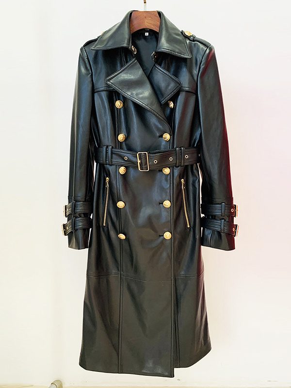 Autumn Winter Stars Double Breasted Belt Leather Long Trench Coat - Coats & Jackets - Uniqistic.com