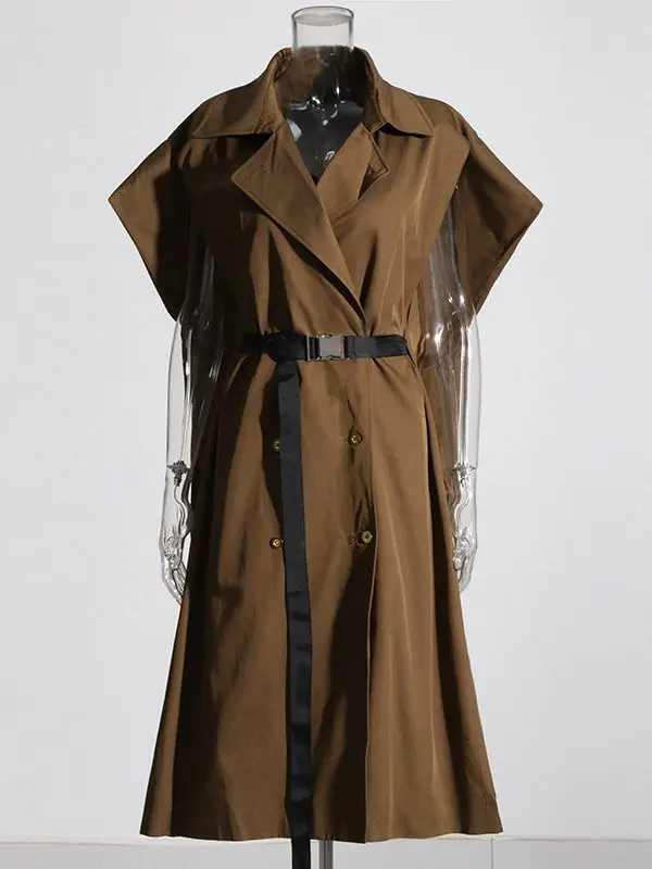 Elegant Autumn Cape Design Double Breasted Sleeveless Long Coat - Coats & Jackets - Uniqistic.com