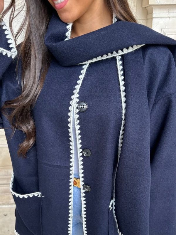 Color Contrast Scarf Woolen Coat - Coats & Jackets - Uniqistic.com
