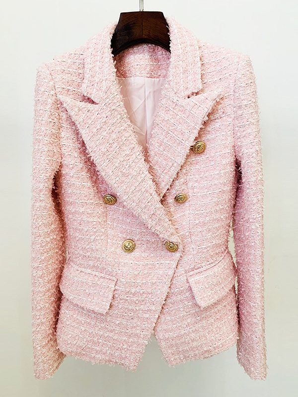 Stars Double Breasted Pink Tweed Woolen Jacket in Coats & Jackets