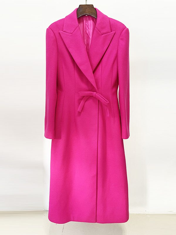 Slim Fit Bow Long Woolen Coat - Coats & Jackets - Uniqistic.com