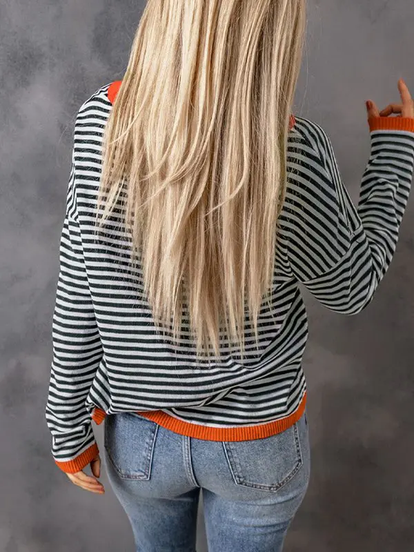 Contrast Color Trim Striped off Shoulder Sweater in Sweaters