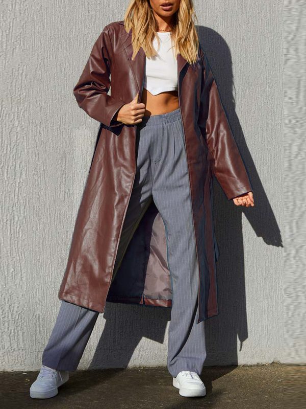 Autumn Winter Long Leather Coat Popular Casual Trench Coat - Coats & Jackets - Uniqistic.com