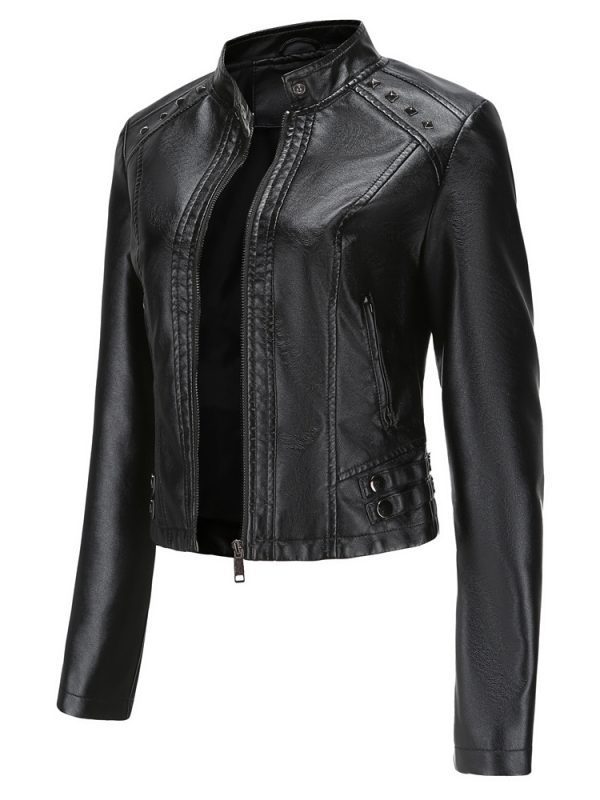 Leather Short Long Sleeve Thin Stand Collar Fashion Jacket - Coats & Jackets - Uniqistic.com