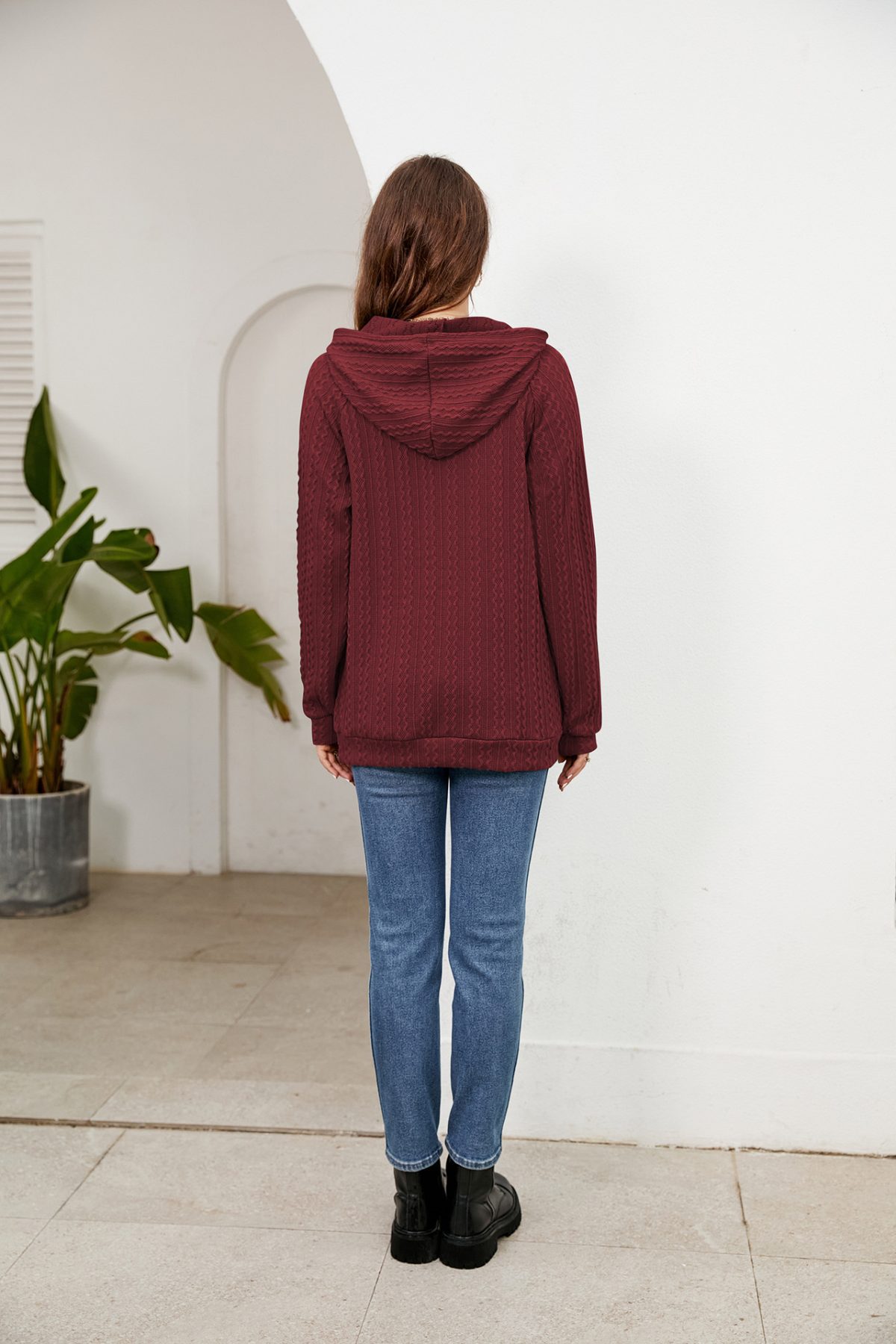 Solid Color Hooded Drawstring Pocket Pullover Loose Sweatshirt - Dresses - Uniqistic.com