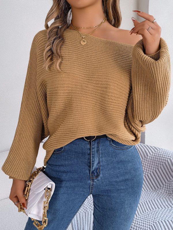 Autumn Winter Casual Loose Solid Color Batwing Sleeve Pullover Sweater in Sweaters