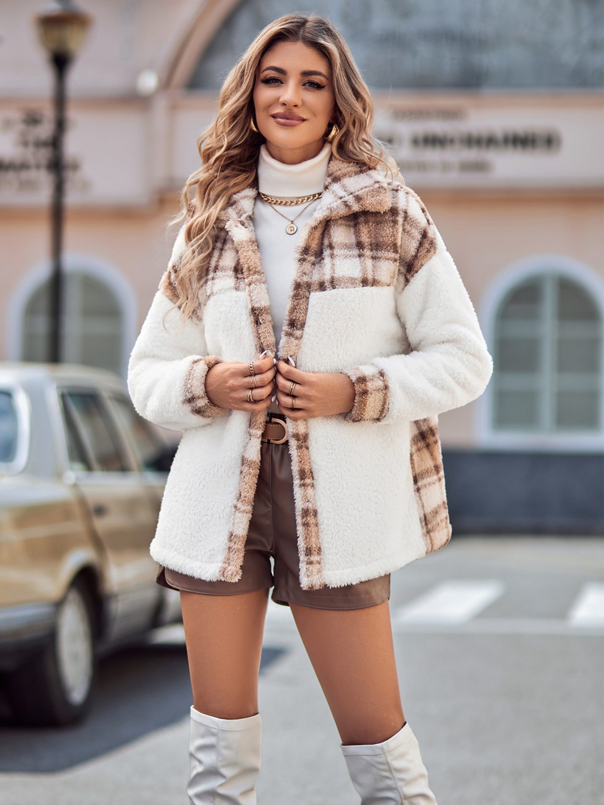 Winter Casual Thick Stitching Collared Loose Long Sleeve Plush Coat - Coats & Jackets - Uniqistic.com