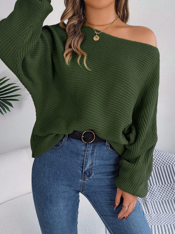 Autumn Winter Casual Loose Solid Color Batwing Sleeve Pullover Sweater in Sweaters