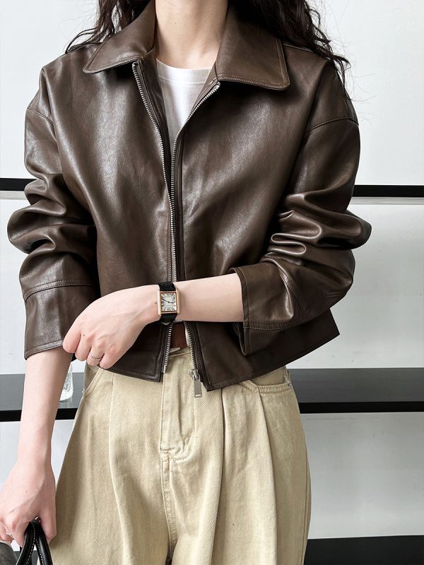 Cool Handsome High Grade Collared Leather Jacket in Coats & Jackets