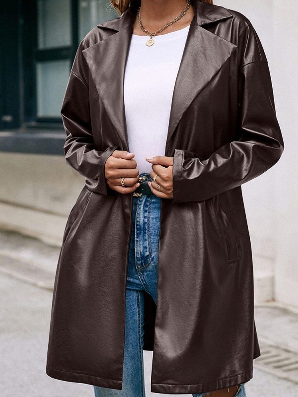 Mid-Length Faux Leather Blazer - Coats & Jackets - Uniqistic.com