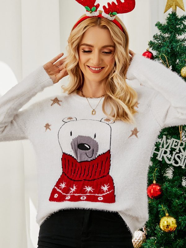 Christmas Cartoon Jacquard Embroidered Bear Sweater in Sweaters
