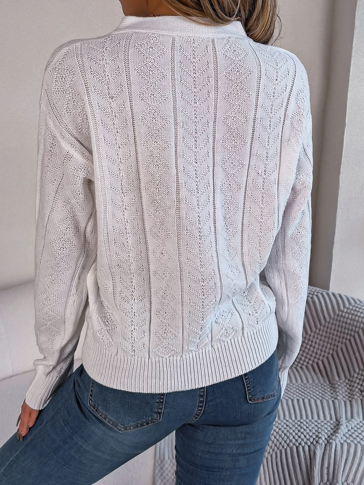 Autumn Winter Solid Color Twist V neck Buttons Lantern Sleeve Pullover Sweater - Sweaters - Uniqistic.com