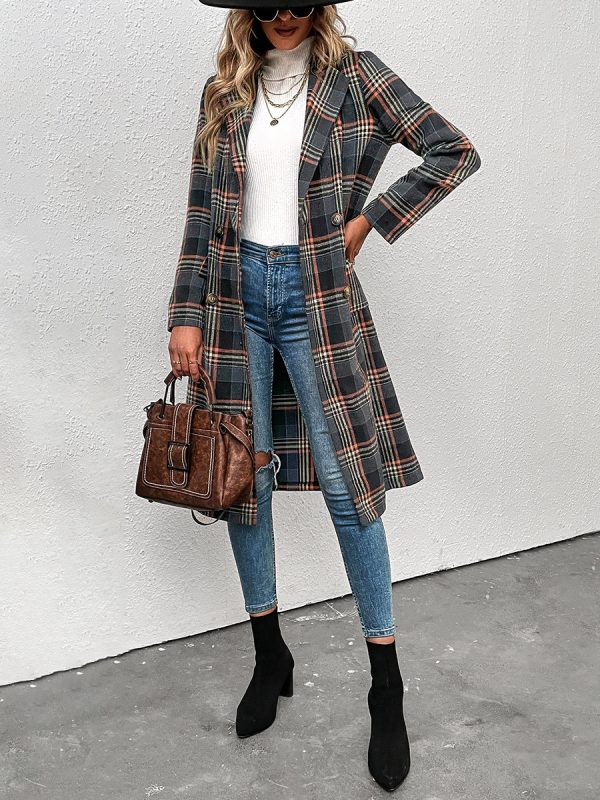 Trendy Single Breasted Plaid Wool Coat in Coats & Jackets