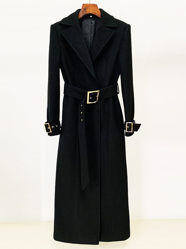 Star Simple Series Belt Long Woolen Coat Woolen Coat in Coats & Jackets