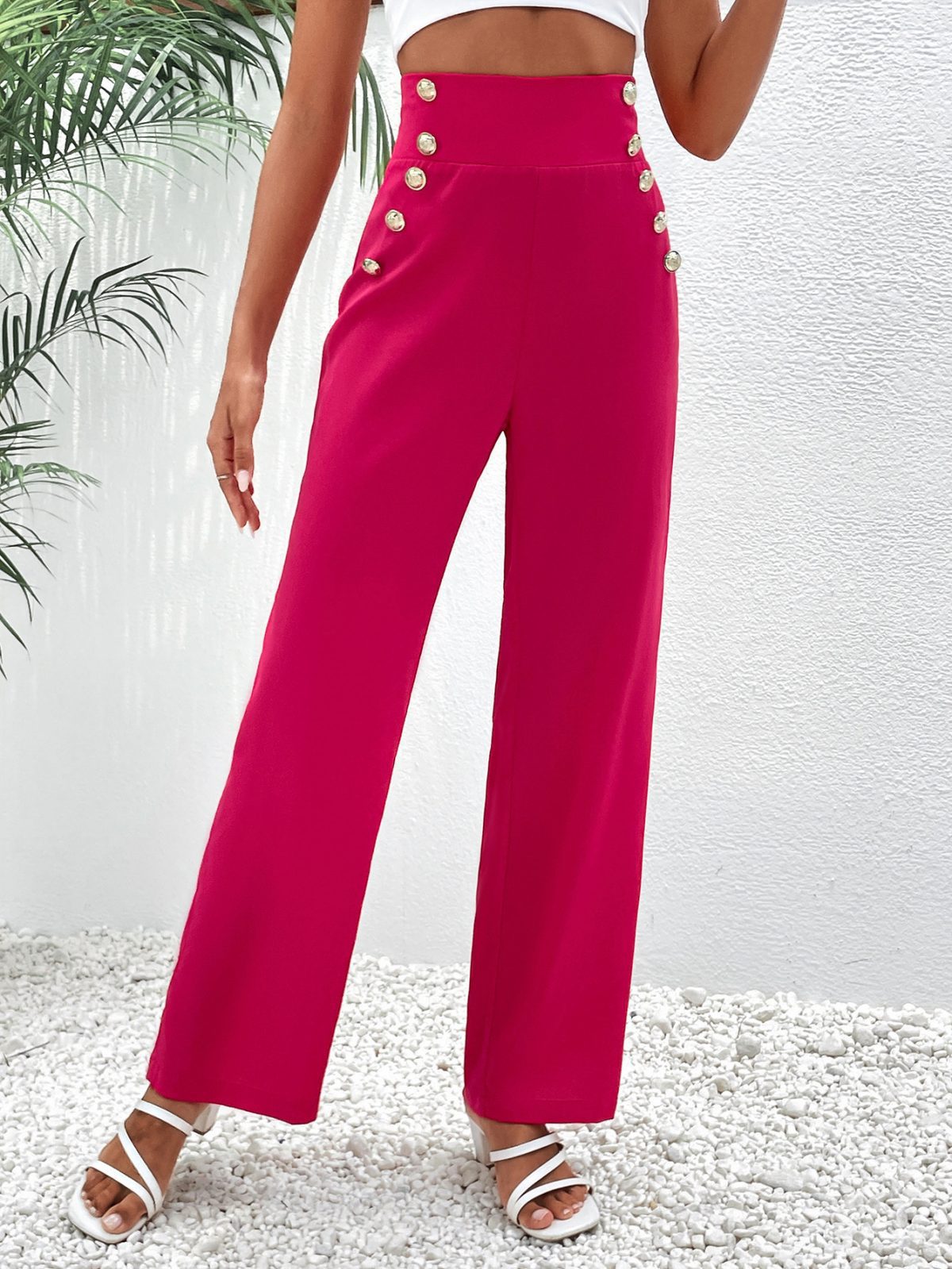 Early Autumn Ornament Button Solid Color All Matching Trousers - Pants - Uniqistic.com