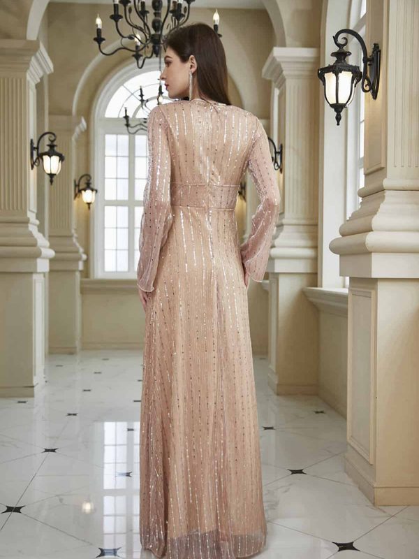 V Neck Long Sleeve Formal Dress - Evening Dresses - Uniqistic.com