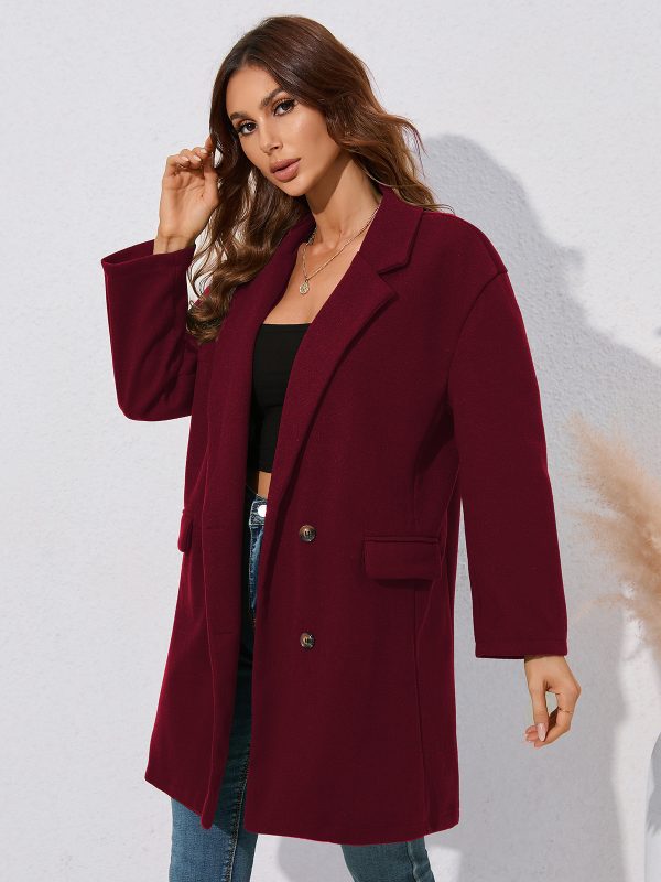 Street Solid Color Polo Collar Long Woolen Coat - Coats & Jackets - Uniqistic.com
