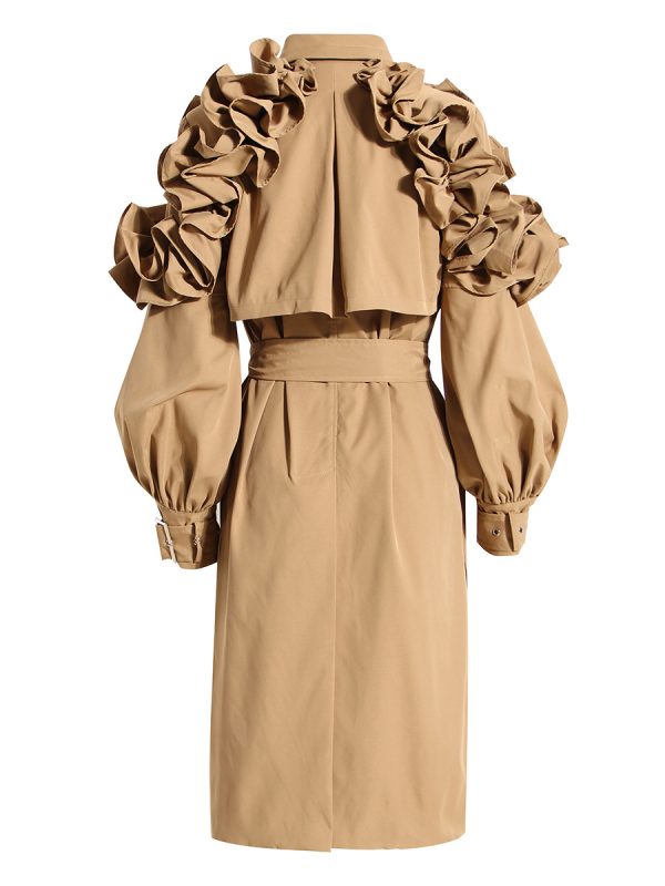 Windbreaker Autumn Slim Shoulder Ruffled Office Knee Large Coat - Coats & Jackets - Uniqistic.com