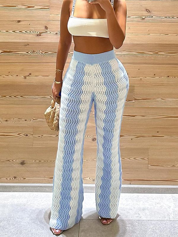 Wave Pattern Color Matching Knitted Trousers - Pants - Uniqistic.com