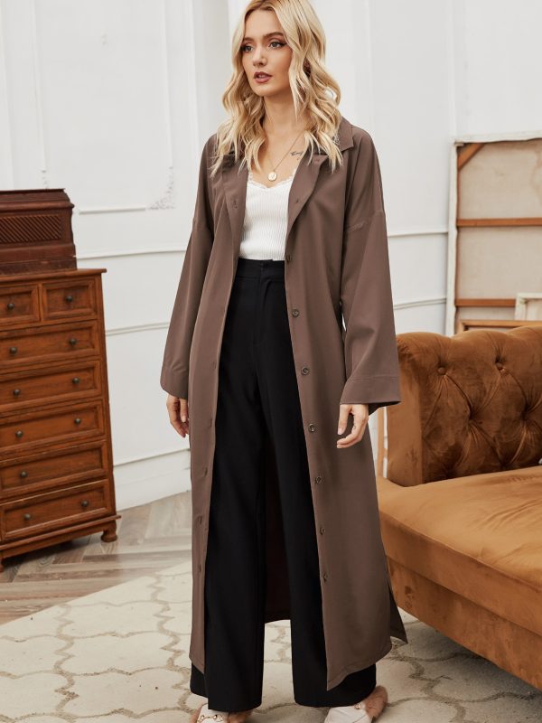Autumn Winter Belt Single-Breasted Collared Large Swing Overknee Long Solid Color Coat in Coats & Jackets