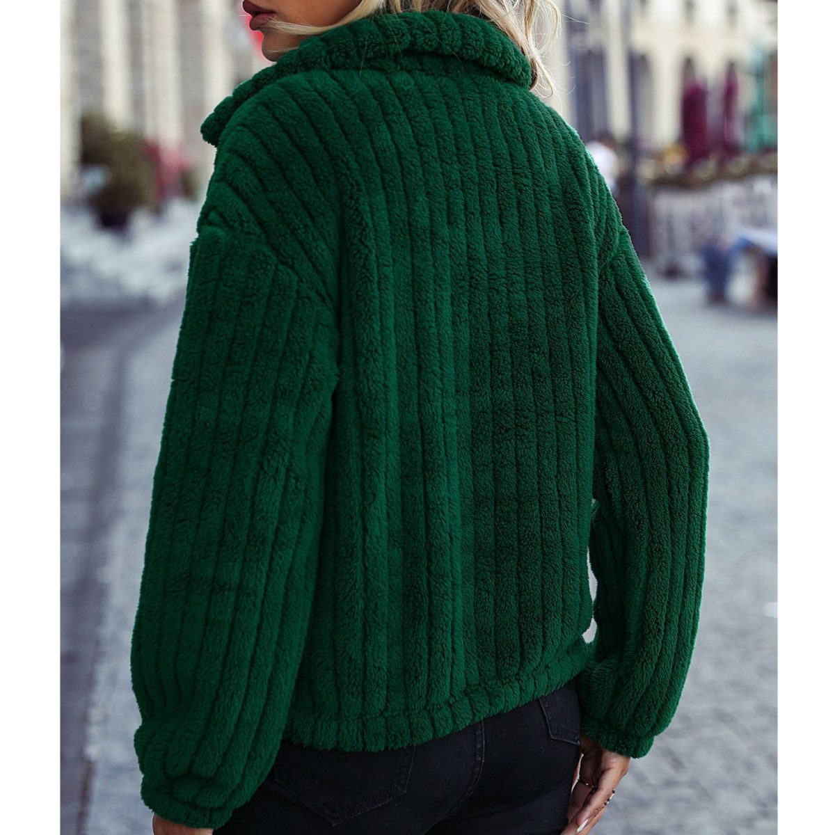 Collared Long Sleeve Vertical Bar Half Zipper Pullover Plush Casual Sweatshirt - Hoodies & Sweatshirts - Uniqistic.com