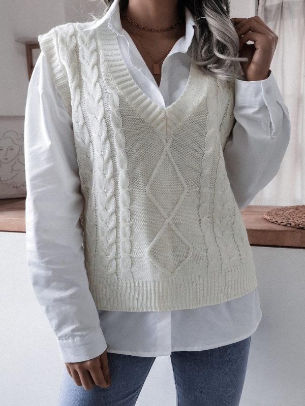 Autumn Winter V neck Twist Casual Loose Knitted Vest - Sweaters - Uniqistic.com