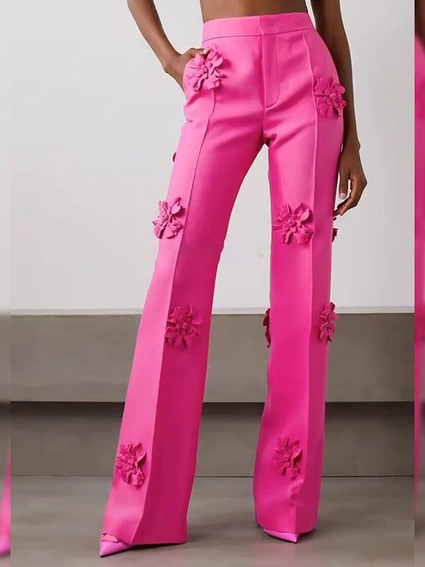 Stars Heavy Industry Three-Dimensional Floral Decoration Bootcut 3D Rose Pants in Pants