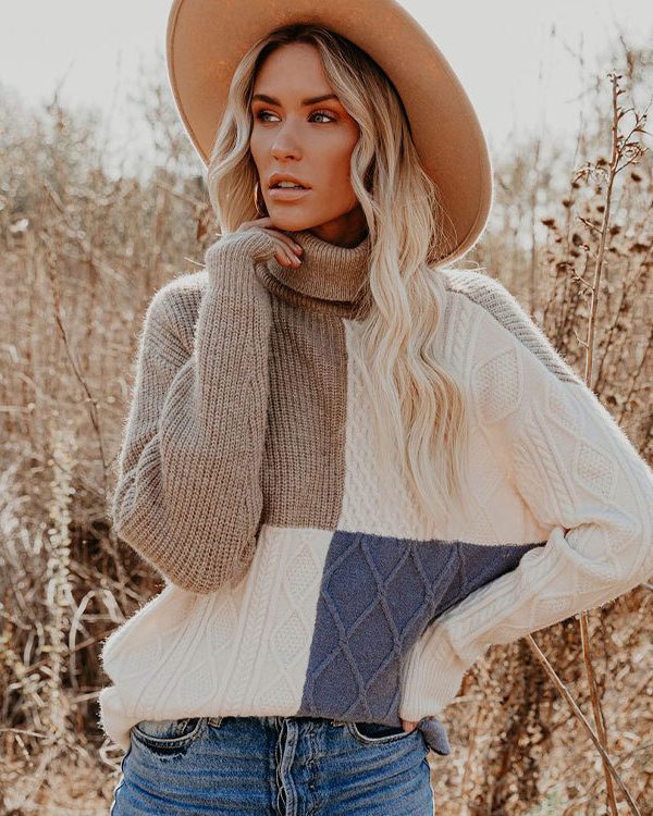 Winter Color Matching Turtleneck Loose Simple Bottoming Sweater in Sweaters
