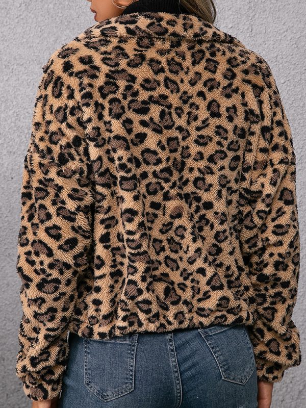 Leopard Print Collared Zipper Furry Jacket - Coats & Jackets - Uniqistic.com