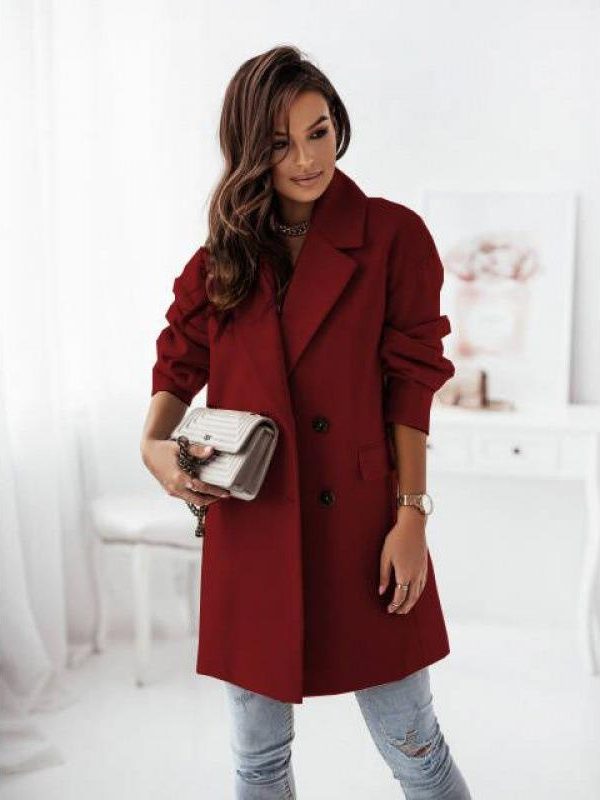 Long Sleeve Set Collar Double Breasted Woolen Coat - Coats & Jackets - Uniqistic.com