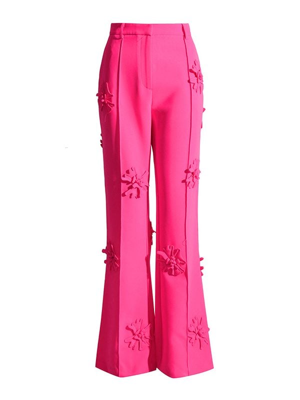 High Waist Drooping Three Dimensional Floral Decoration Bootcut Pants - Pants - Uniqistic.com