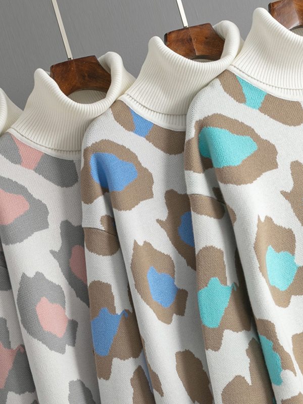 Turtleneck Base Knitted  Leopard Print Maxi Dress - Dresses - Uniqistic.com