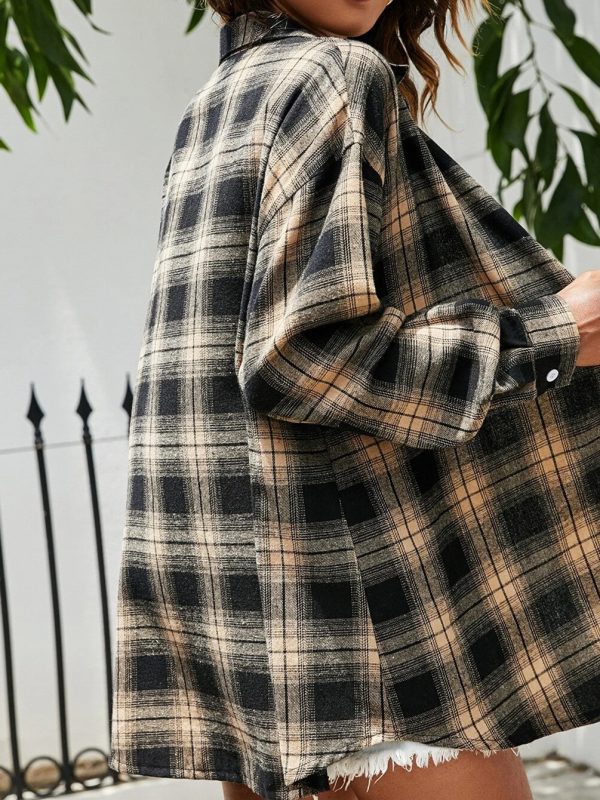 Street Hipster Design Loose Slimming Single Breasted Collared Long Sleeve Plaid Shirt - Blouses & Shirts - Uniqistic.com