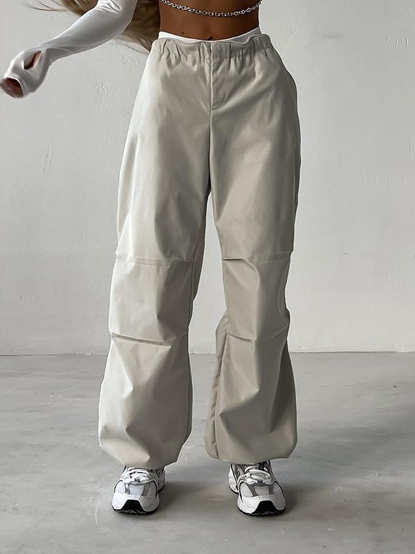 High Waist Drawstring Straight Simple Overalls Summer Street Solid Color All Matching Casual Trousers in Pants