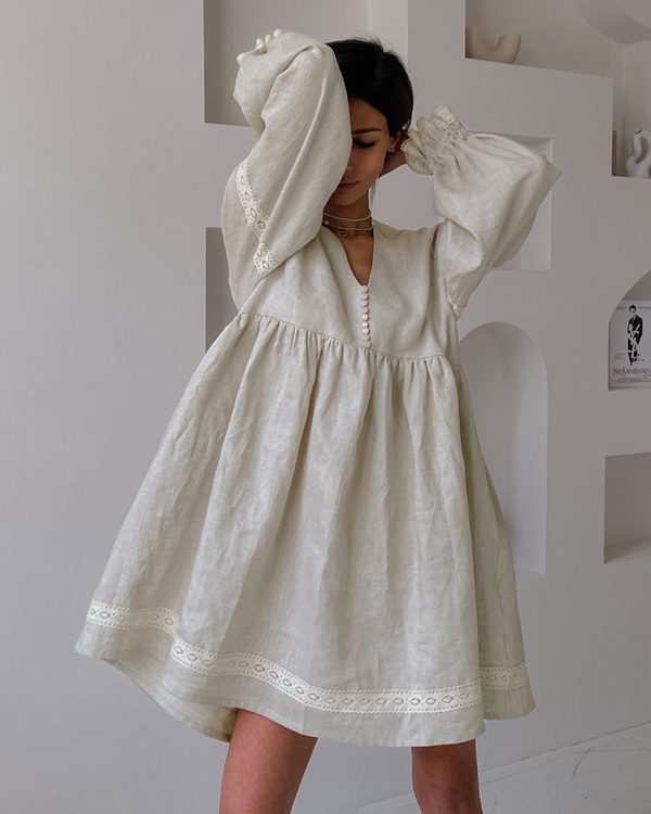 Summer Cotton Linen French Dress in Dresses