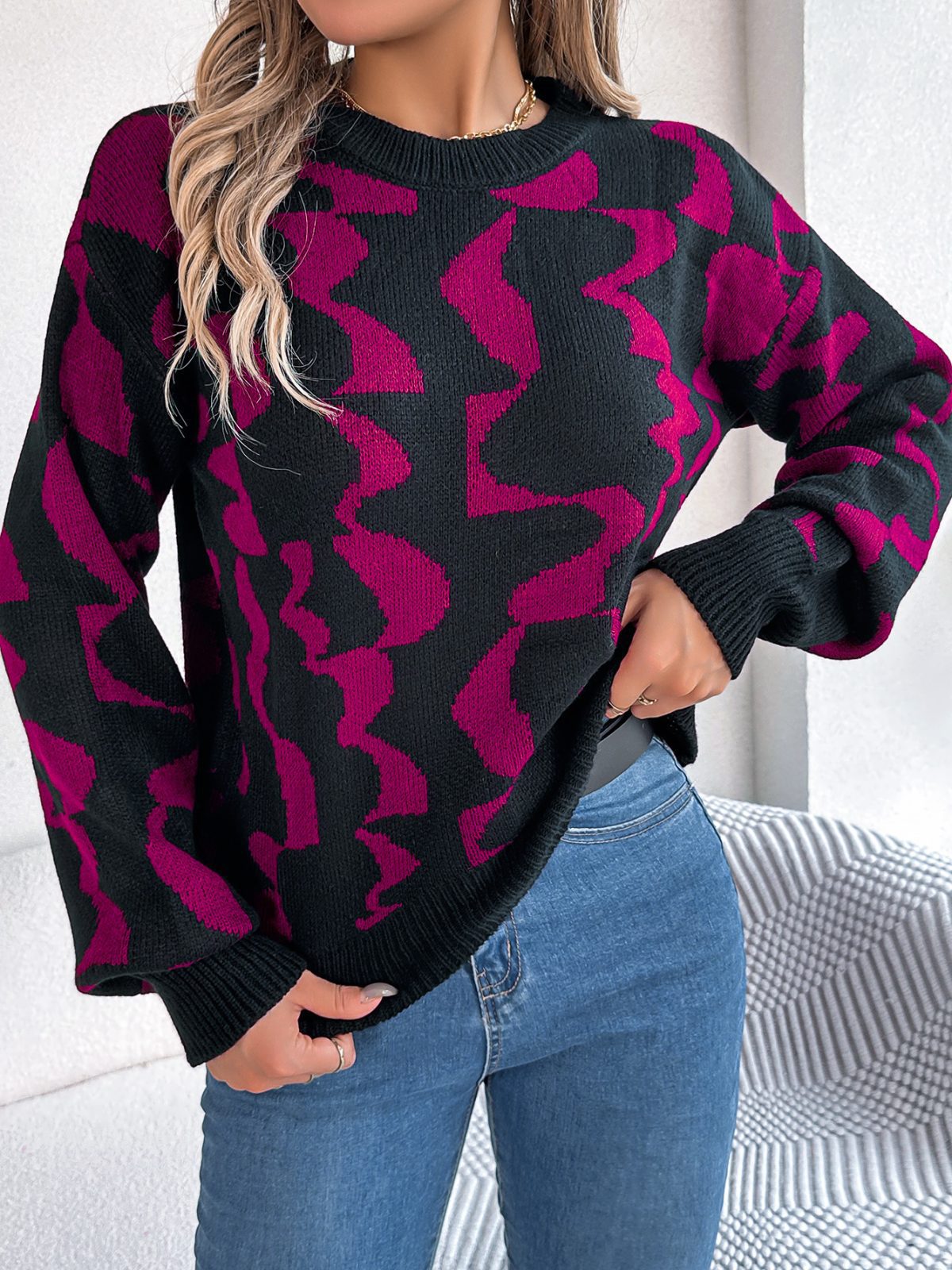 Autumn Winter Casual Contrast Color Striped Long Sleeve Pullover Sweater in Sweaters