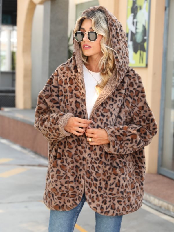 Casual Autumn Hooded Loose Long Sleeves Leopard Print Mid Length Pointed Bubble Velvet Outerwear - Coats & Jackets - Uniqistic.com