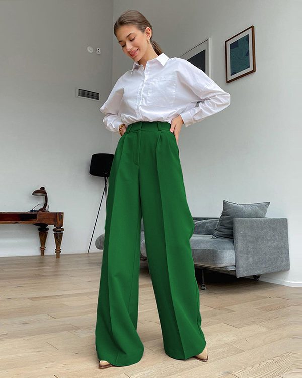 Spring Office High Waist Loose Klein Blue Casual Trousers in Pants