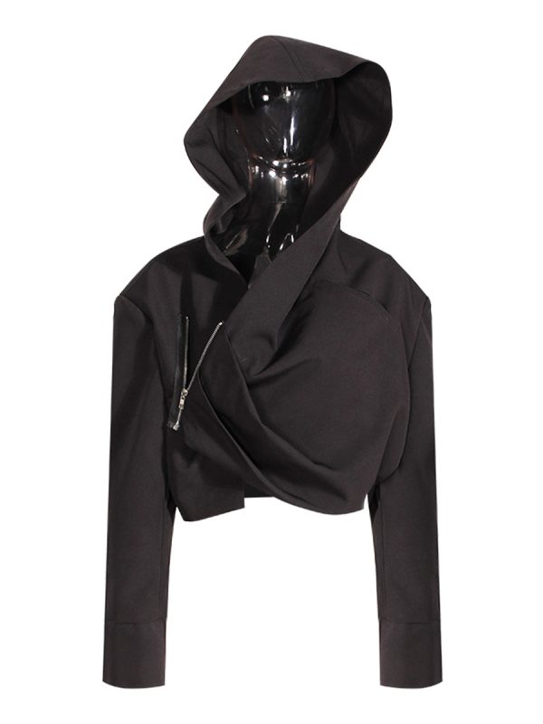 Fashionable Sexy Asymmetric Fold Zipper Loose Crop Sweatshirt - Hoodies & Sweatshirts - Uniqistic.com