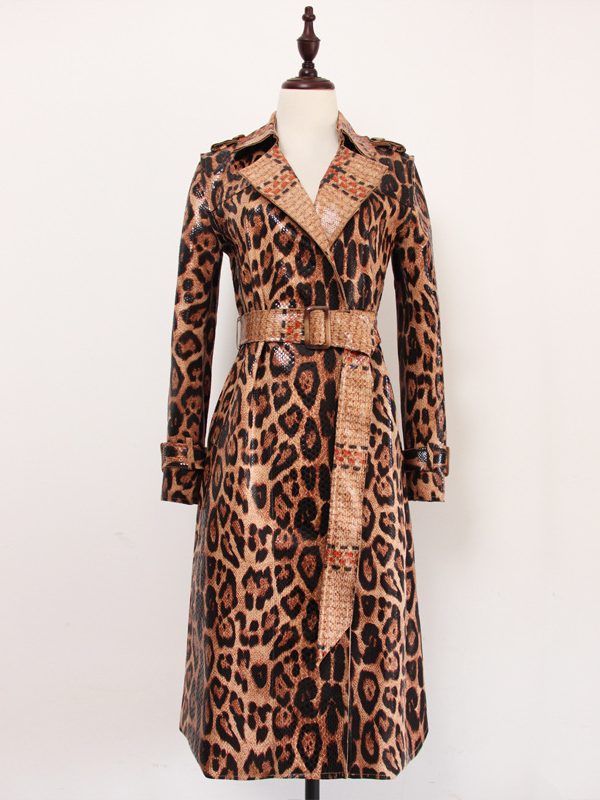 Spring Autumn Snakeskin Leopard Print Long Trench Coat in Coats & Jackets