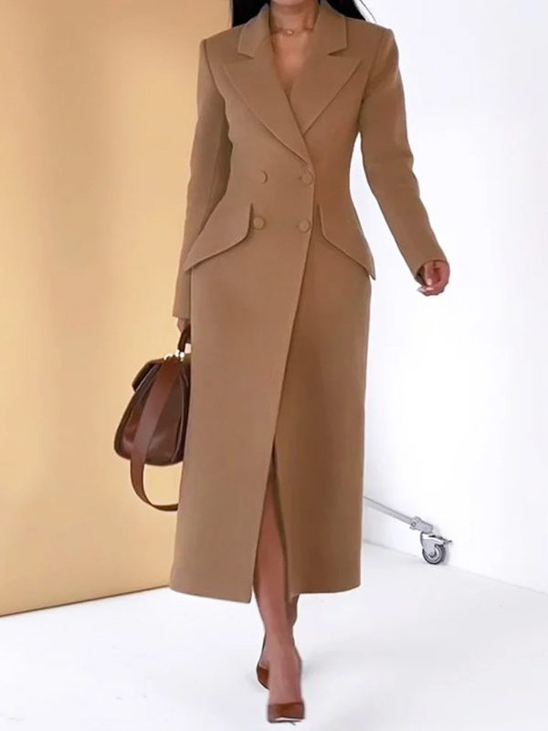 Blazer Collared Long Sleeve Solid Color Dress - Coats & Jackets - Uniqistic.com