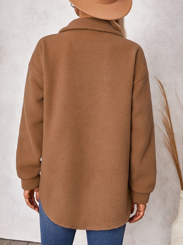 Autumn Winter Solid Color Collared Plush Baggy Coat - Coats & Jackets - Uniqistic.com