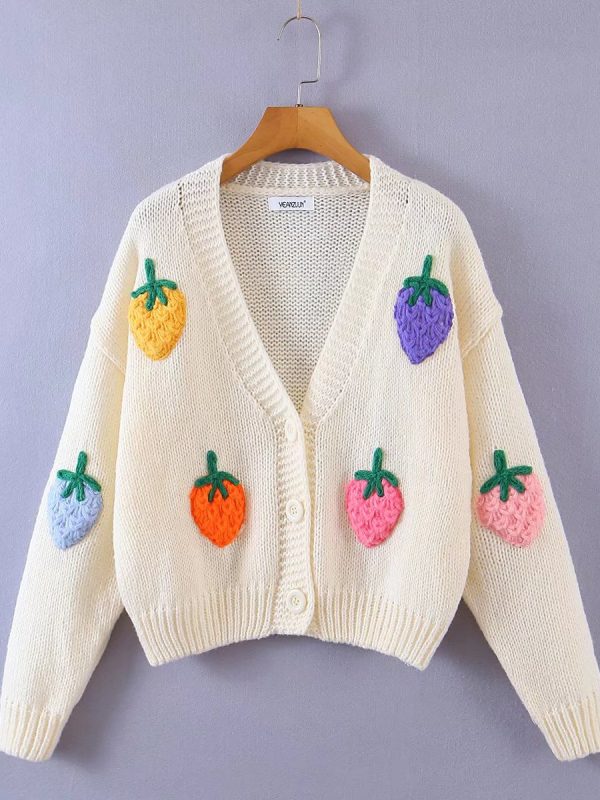 Autumn Two-Color Cute Strawberry Sweater in Sweaters
