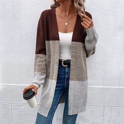 Long Sleeve Contrast Color Long Sweater in Sweaters