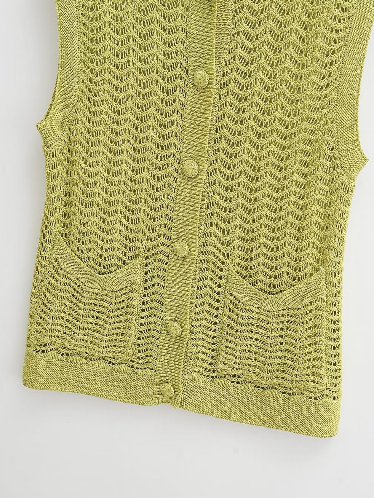 Summer Lapels Pocket Texture Loose Knitted Cardigan Vest in Sweaters
