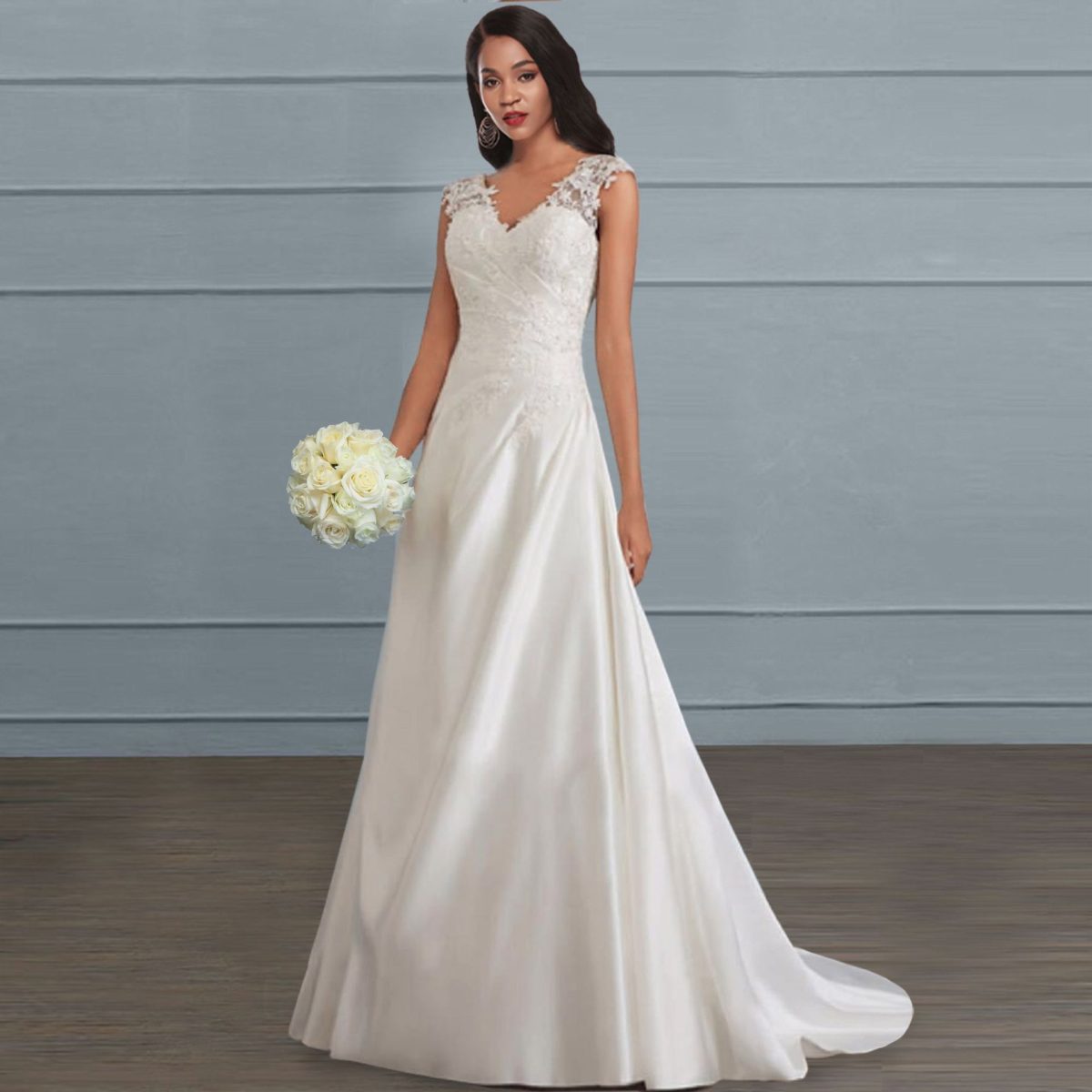 Solid Color Lace Splicing Sling Hollow Out Cutout Backless Wedding Dress in Wedding dresses