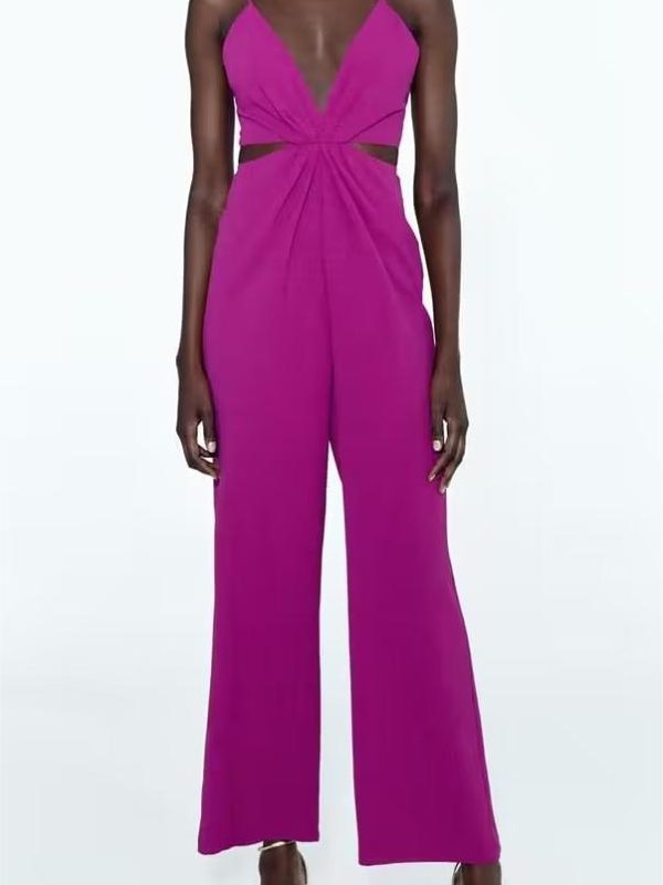 High Waist Cropped Outfit Knot Cut Trousers Jumpsuit in Jumpsuits & Rompers