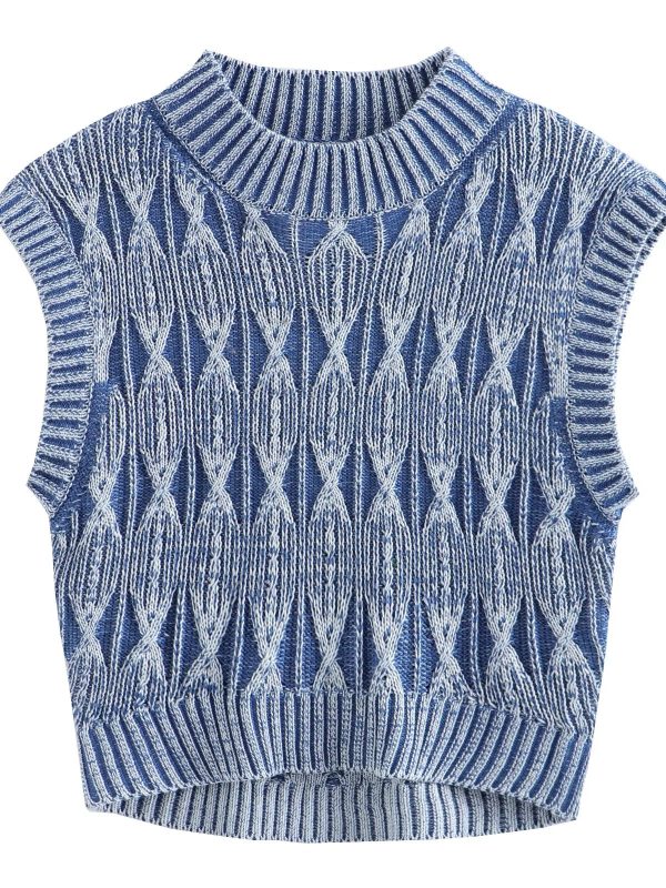 Washed Distressed Effect Short Knitted Sweater Vest in Sweaters